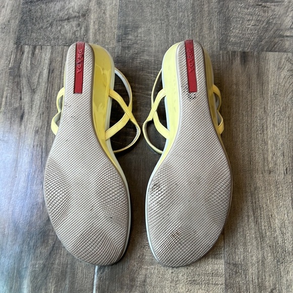 Prada Thongs Wedge Yellow Sandals Womens 6.5 Designer Heels 36.5 - Picture 7 of 8